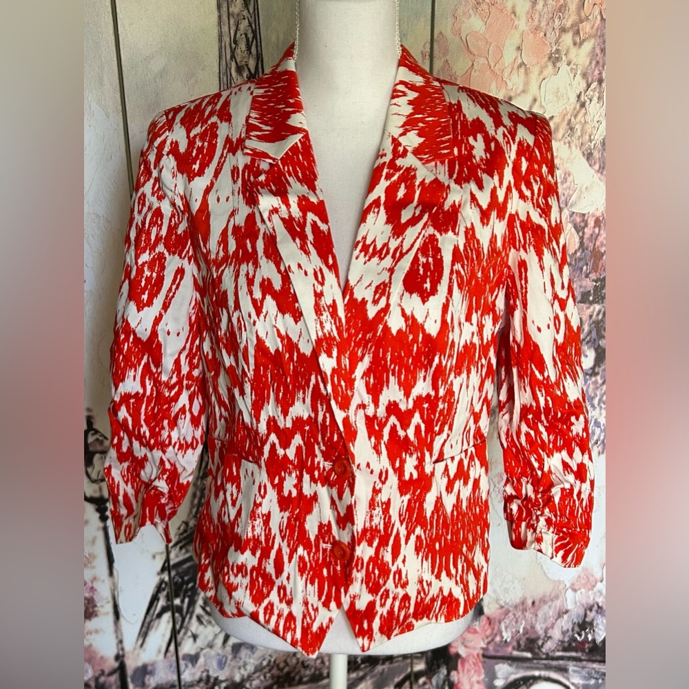New York Clothing Co - Orange & White Ikat Patterned Jacket. Size M